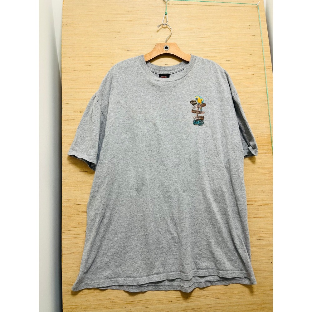 Harley Davidson Grand Cayman T Shirt 2XL‎ Gray Parrot Map Nautical Motorcycle